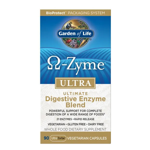 Garden of Life Omega-Zyme Ultra Digestive Enzymes box, 90 capsules.