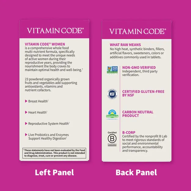 Supplement facts and ingredient list for Women's Multivitamin.