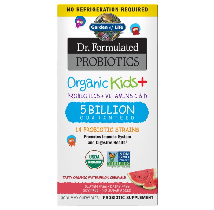 Garden of Life Dr. Formulated Kids+ Probiotic box with watermelon 30 chewable tablets.