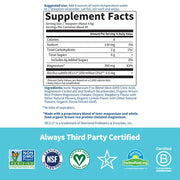 Supplement facts for Magnesium Fizz Drink with probiotics.