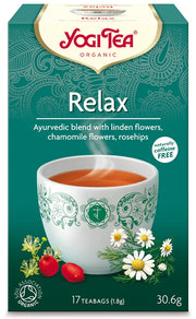 Front Image: Yogi Tea Organic Relax herbal tea bags 17 x 1.8g box