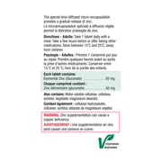 Supplement facts label for Jamieson Zinc Timed-Release tablets.