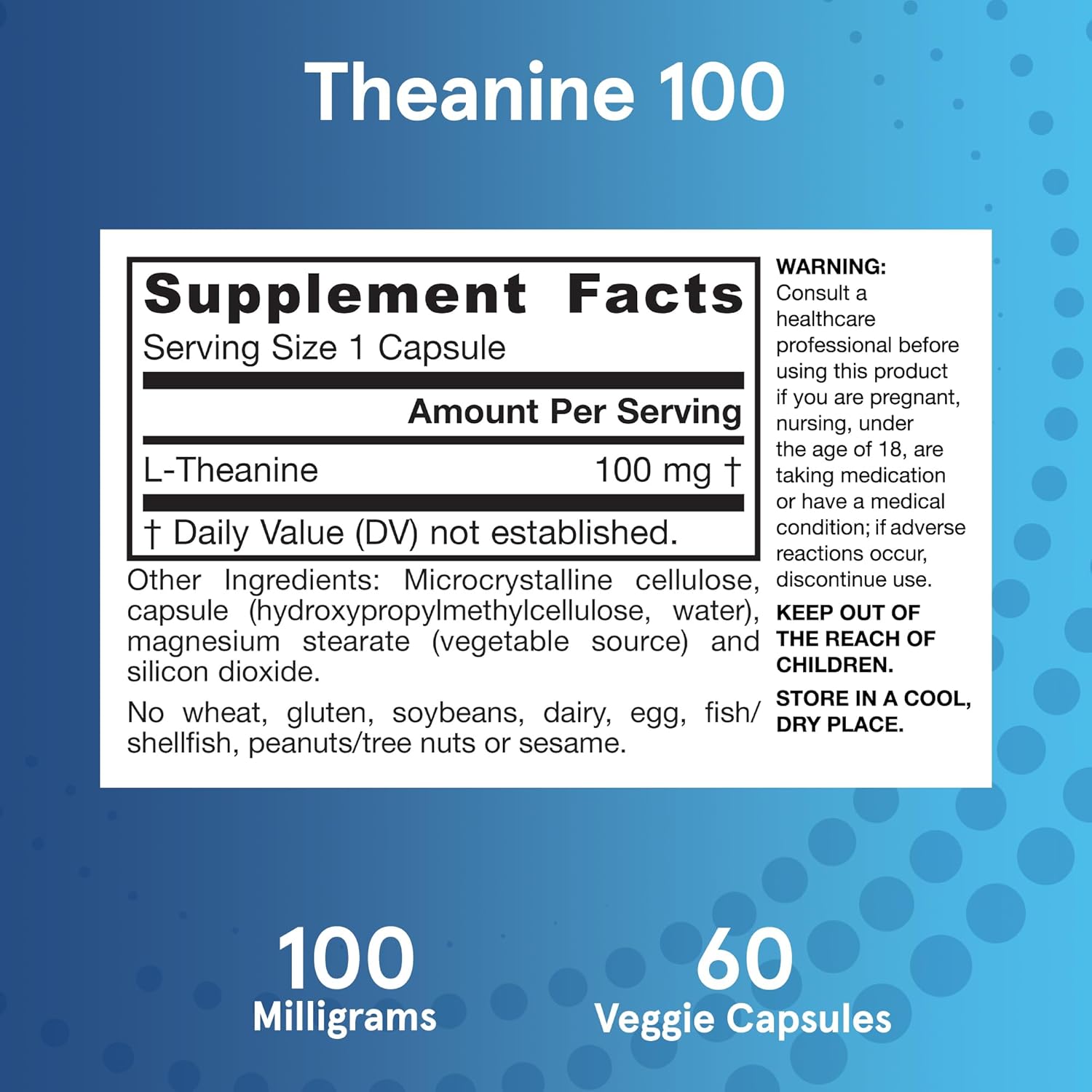 Supplement Facts Image: Jarrow Formulas l theanine 100mg supplement facts and ingredients 60 count