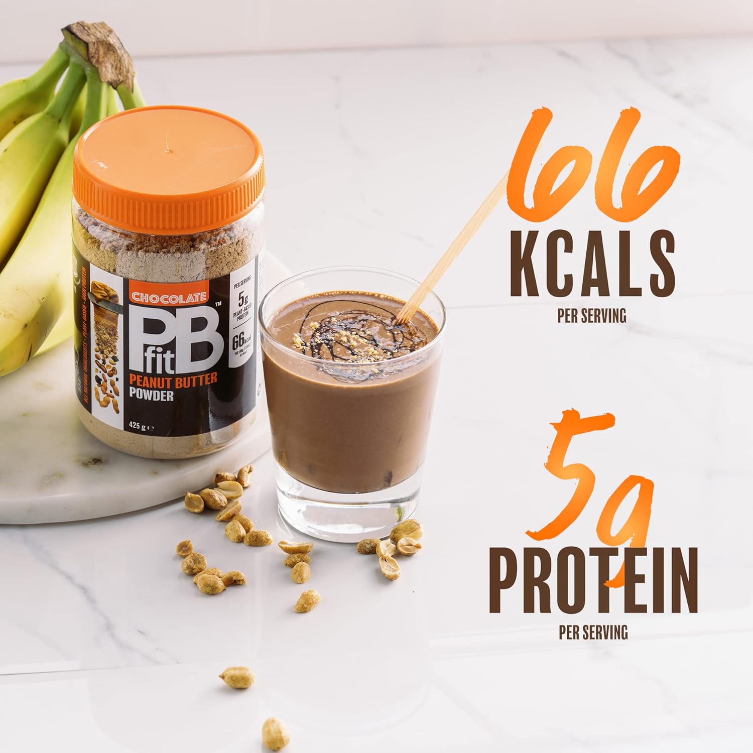 Supplement facts: PBfit Chocolate Peanut Butter Powder ingredients peanuts cocoa sugar