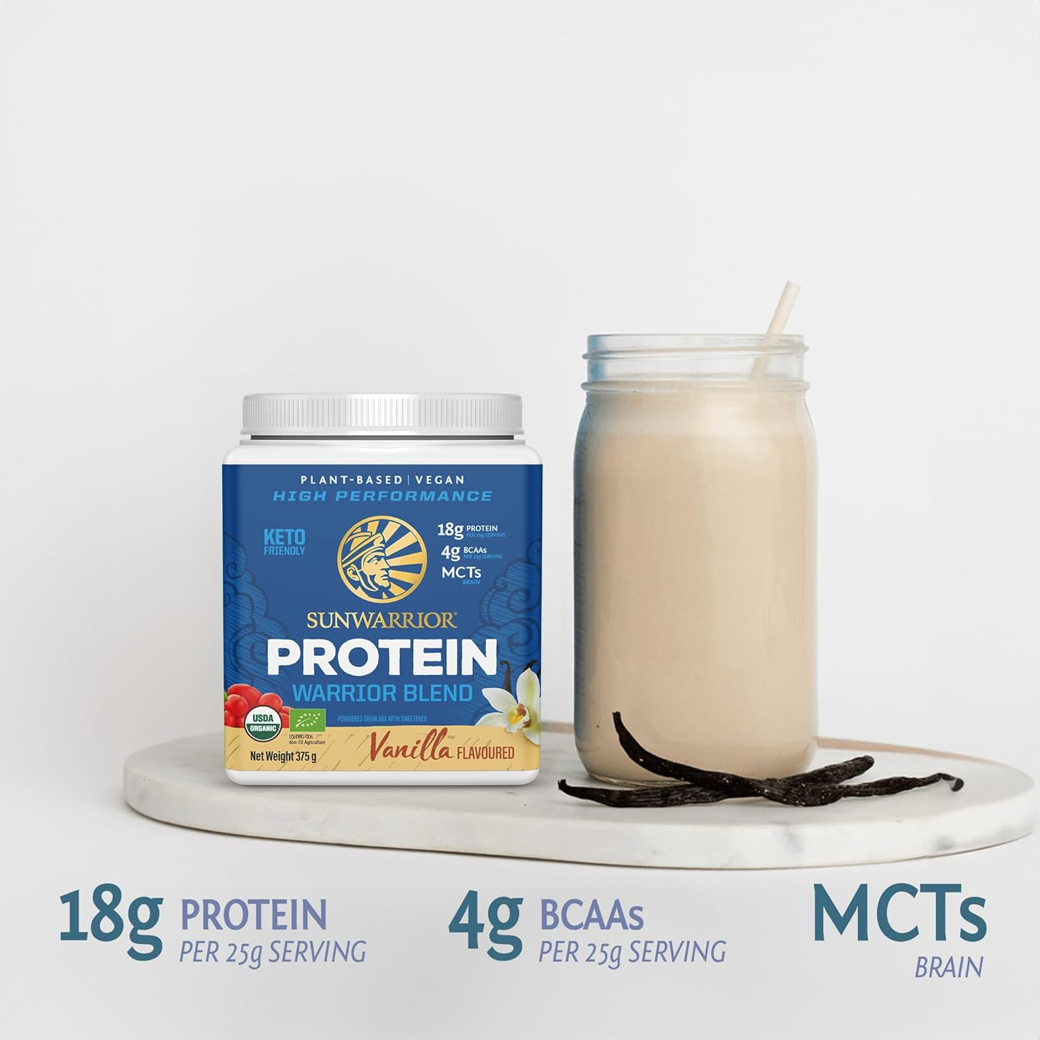 Sunwarrior Plant-Based Protein Powder, Vanilla Flavoured 375g.