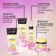 John Frieda Go Blonder Lightening Conditioner, bottle packaging, citrus fragrance, 75ml, product information