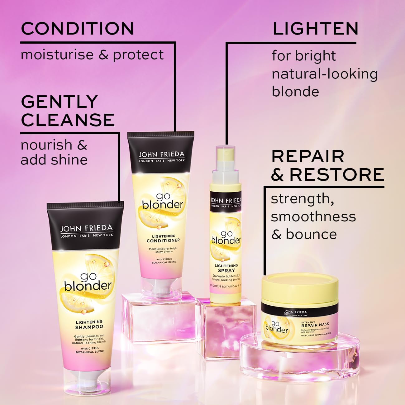 John Frieda Go Blonder Lightening Shampoo, bottle packaging, fragrance not specified, 75ml, product information