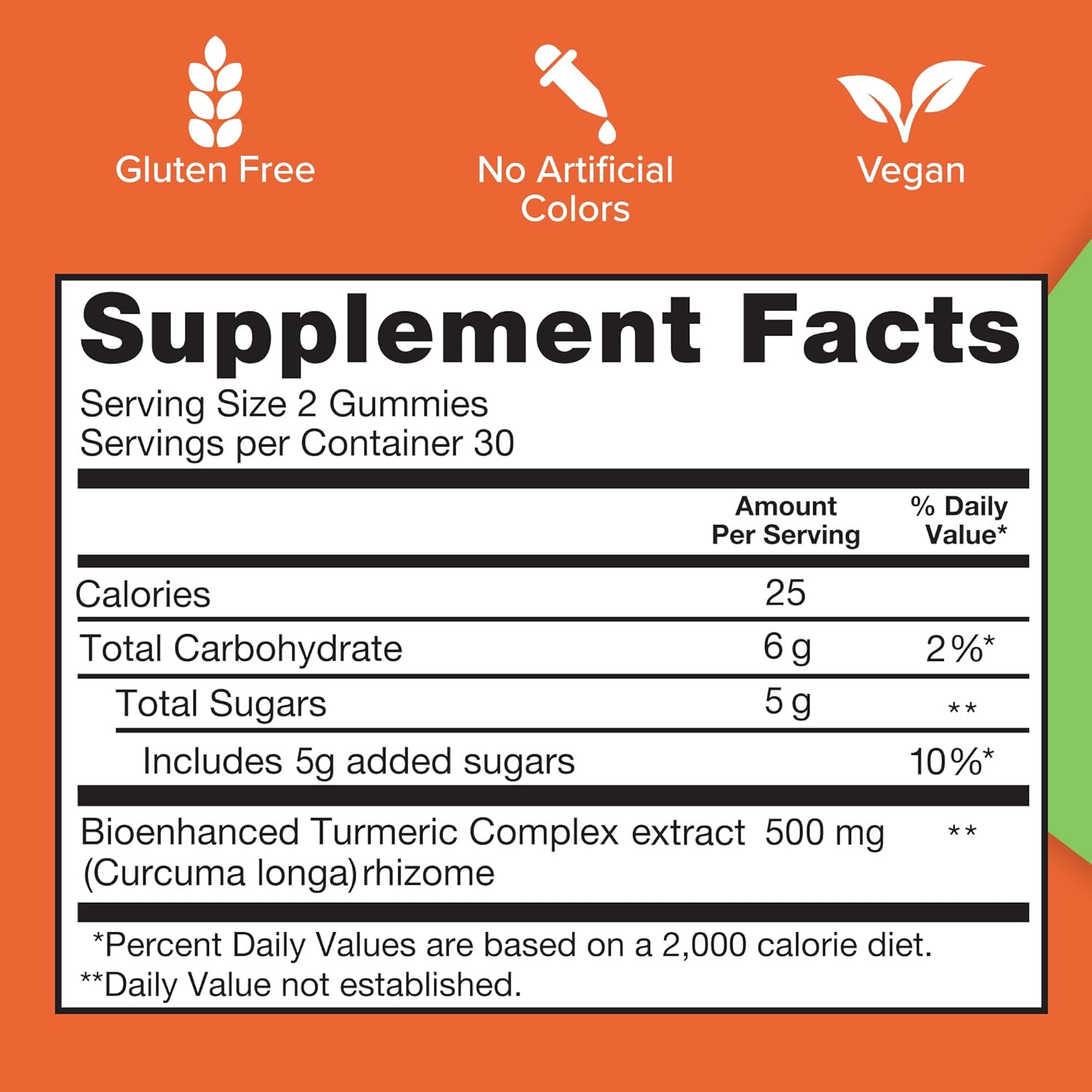 Supplement facts & ingredients image: Qunol Turmeric Curcumin gummies supplement facts 500mg ingredients 60 count
