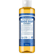 Dr. Bronner's Peppermint Pure-Castile Liquid Soap bottle, peppermint scent, 240ml
