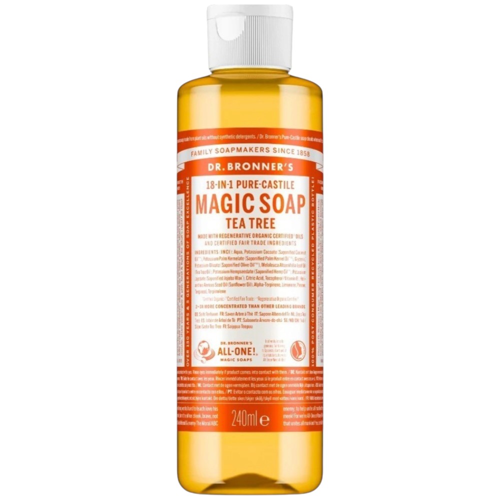 Dr. Bronner's Tea Tree Pure-Castile Liquid Soap 945ml bottle, tea tree scent, 240ml