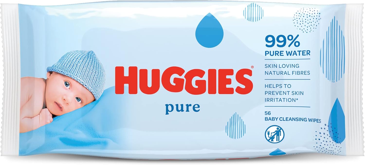 Huggies Pure baby wipes pack back label fragrance free natural fibre wipes 560 wipes quantity
