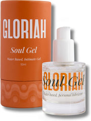 Gloriah Soul Gel packaging including an orange cylindrical container and a clear bottle with a pump.