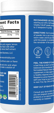 Barcode, supplement facts and instructions for flavoured magnesium powder.