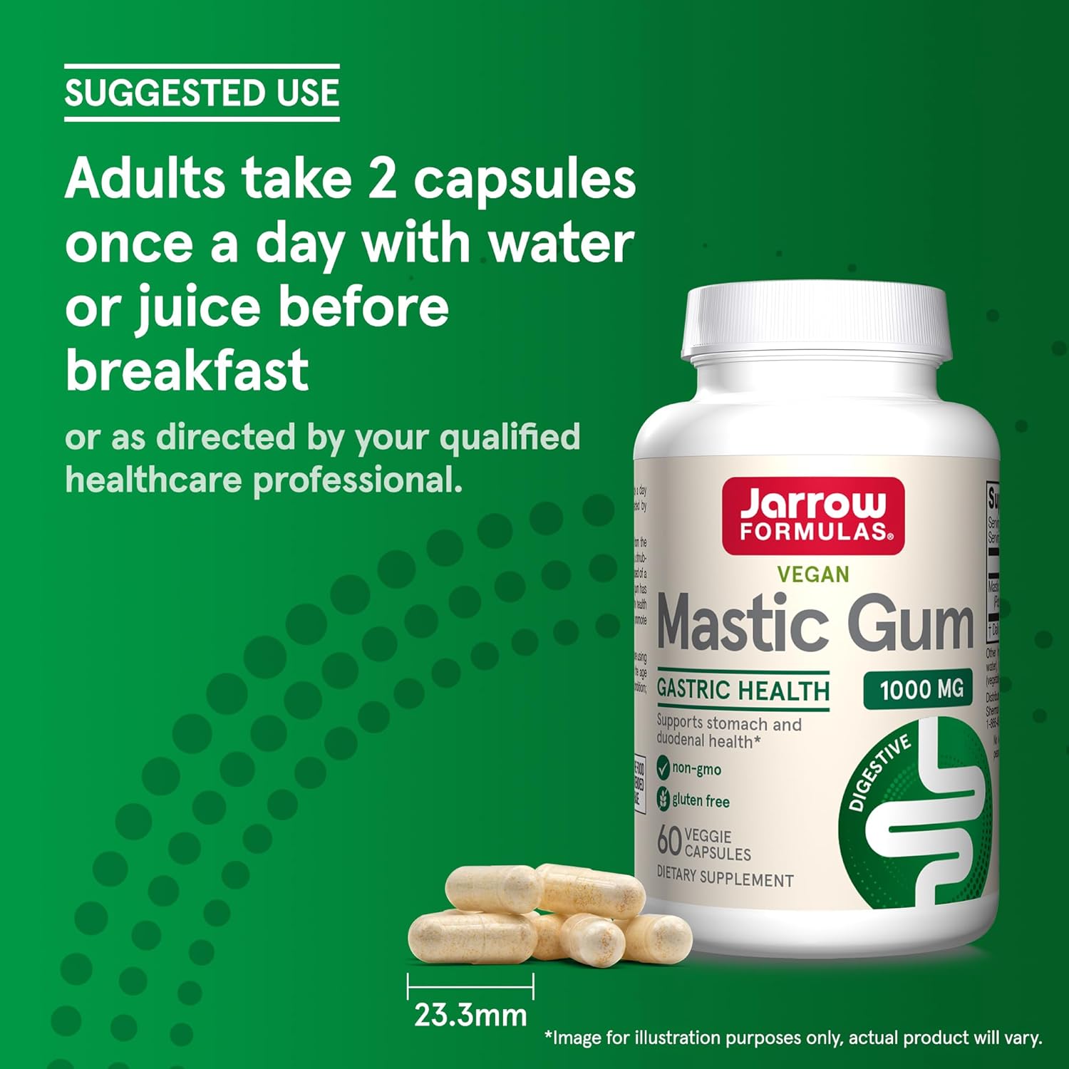 How to Use Image: Jarrow Formulas mastic gum 1000mg veggie capsules usage instructions before breakfast