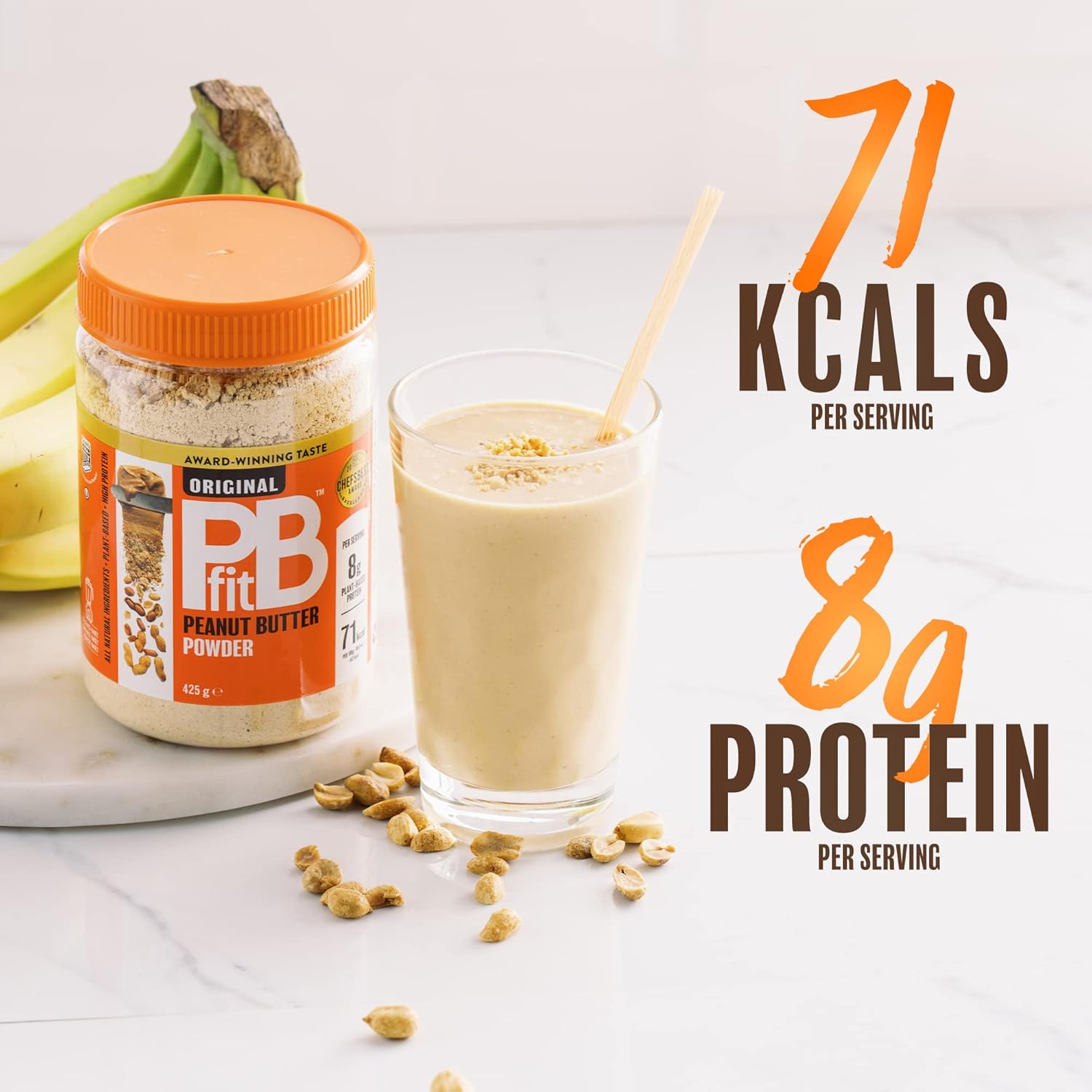 Supplement facts: PBfit Original Peanut Butter Powder ingredients peanuts coconut sugar salt