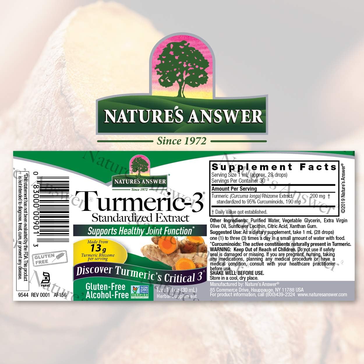 Nature's Answer Turmeric-3 Alcohol-Free Liquid Extract 30ml barcode packaging