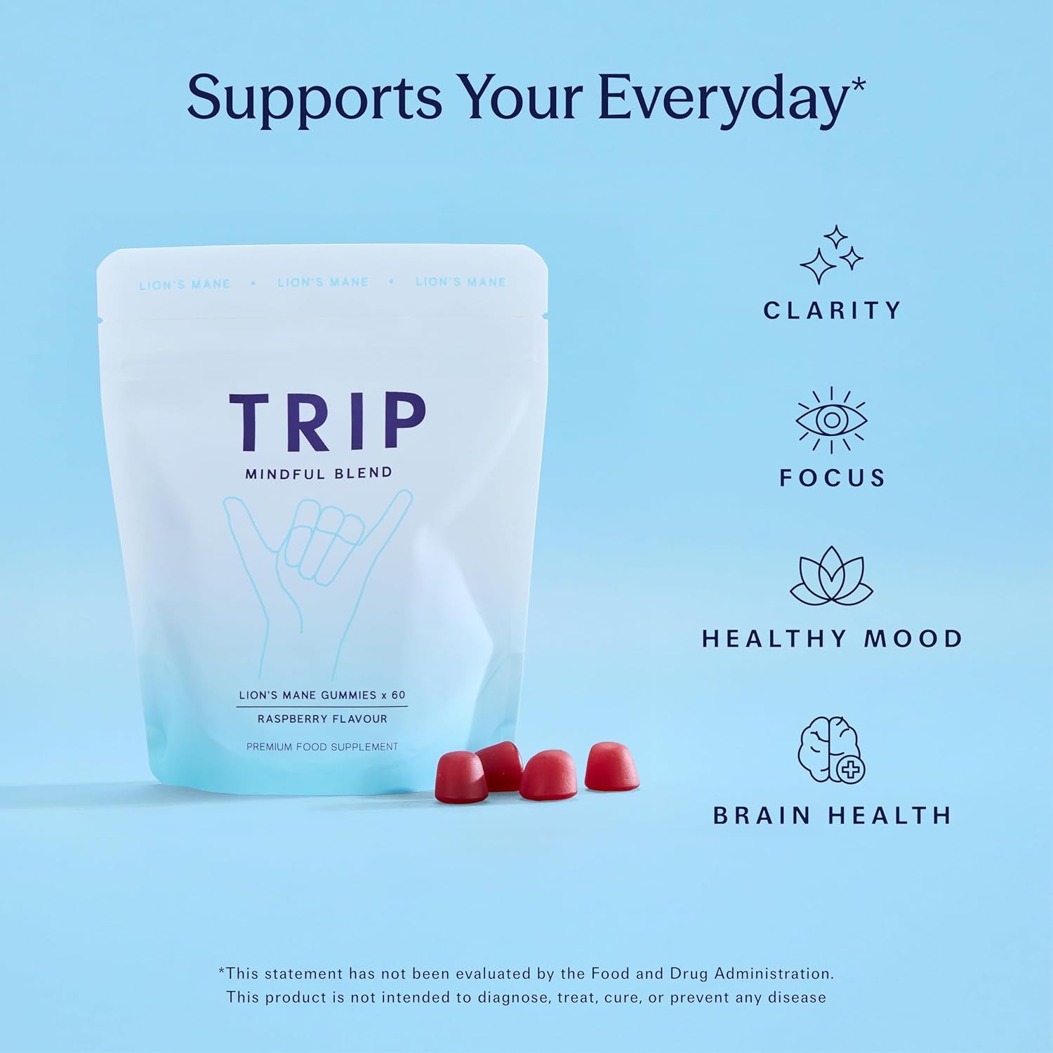 TRIP Lion’s Mane Gummies Raspberry 2000mg - 60 Count