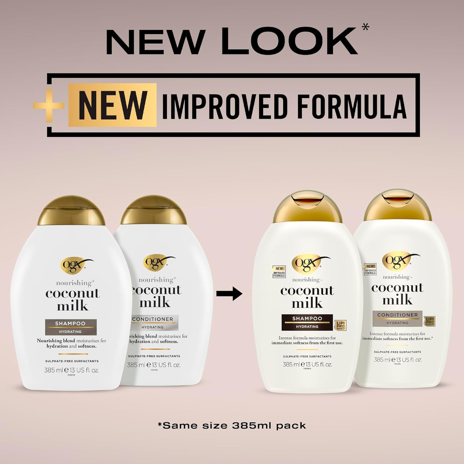 OGX Nourishing Coconut Milk Shampoo - 385ml. Old & new packaging.