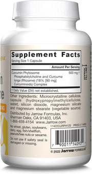 Barcode Image: Jarrow Formulas Curcumin Phytosome 500mg veggie capsules 120 count barcode packaging