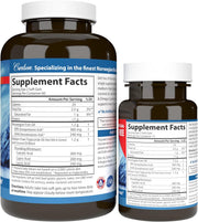 Supplement facts & ingredients image: Carlson MCT Omega 3 coconut oil fish oil supplement facts softgels 150 count