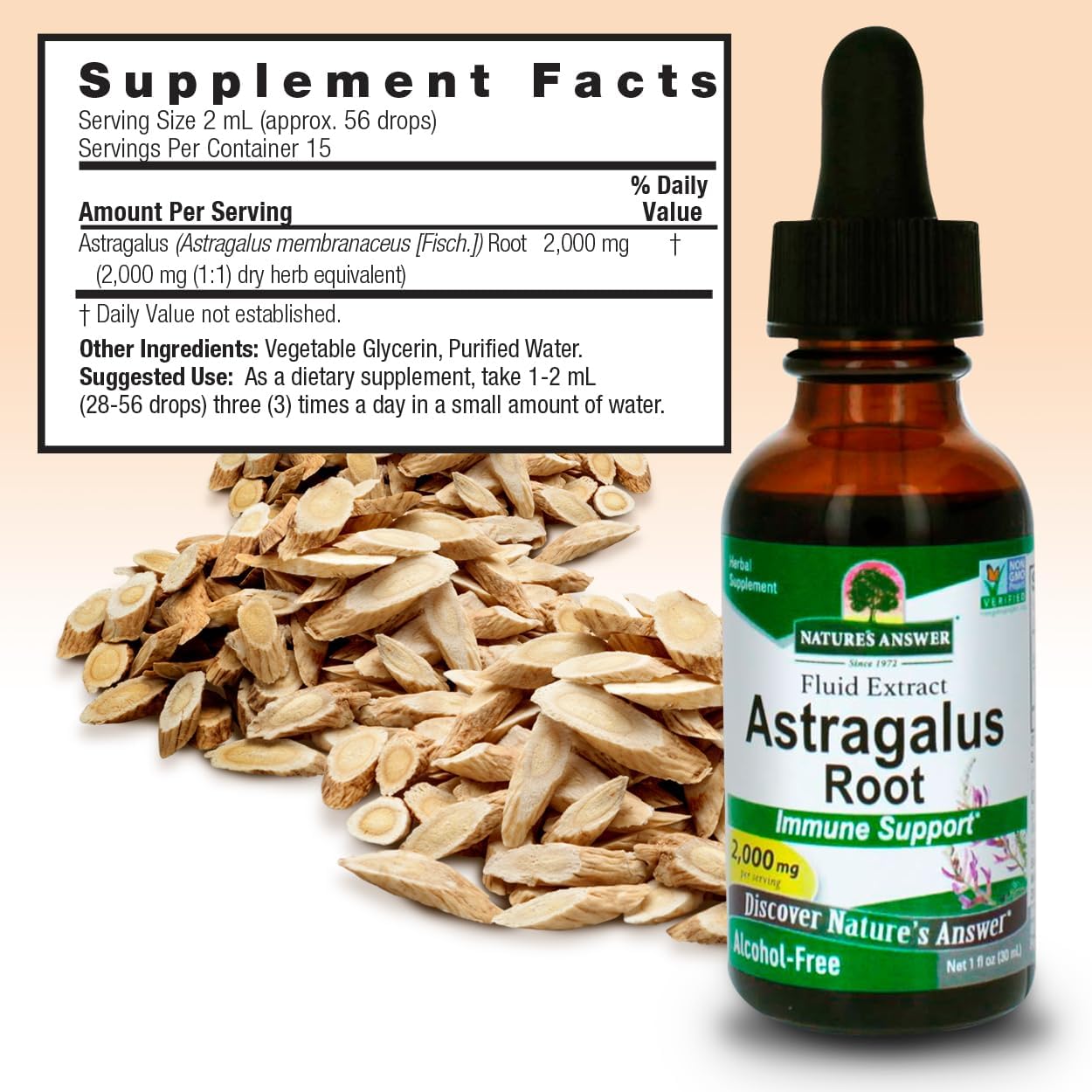 Nature's Answer Alcohol-Free Astragalus Root Extract 30ml supplement facts and directions