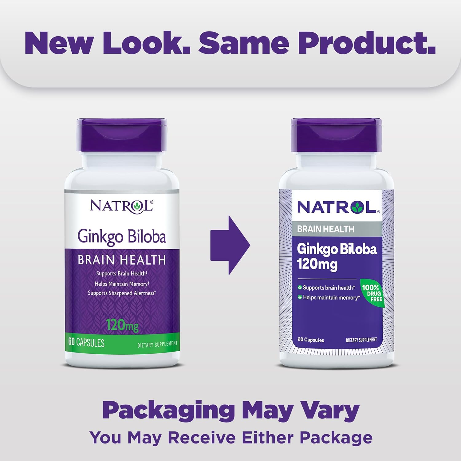 Natrol Ginkgo Biloba Extract Capsules 120mg – 60 Count. packaging may vary