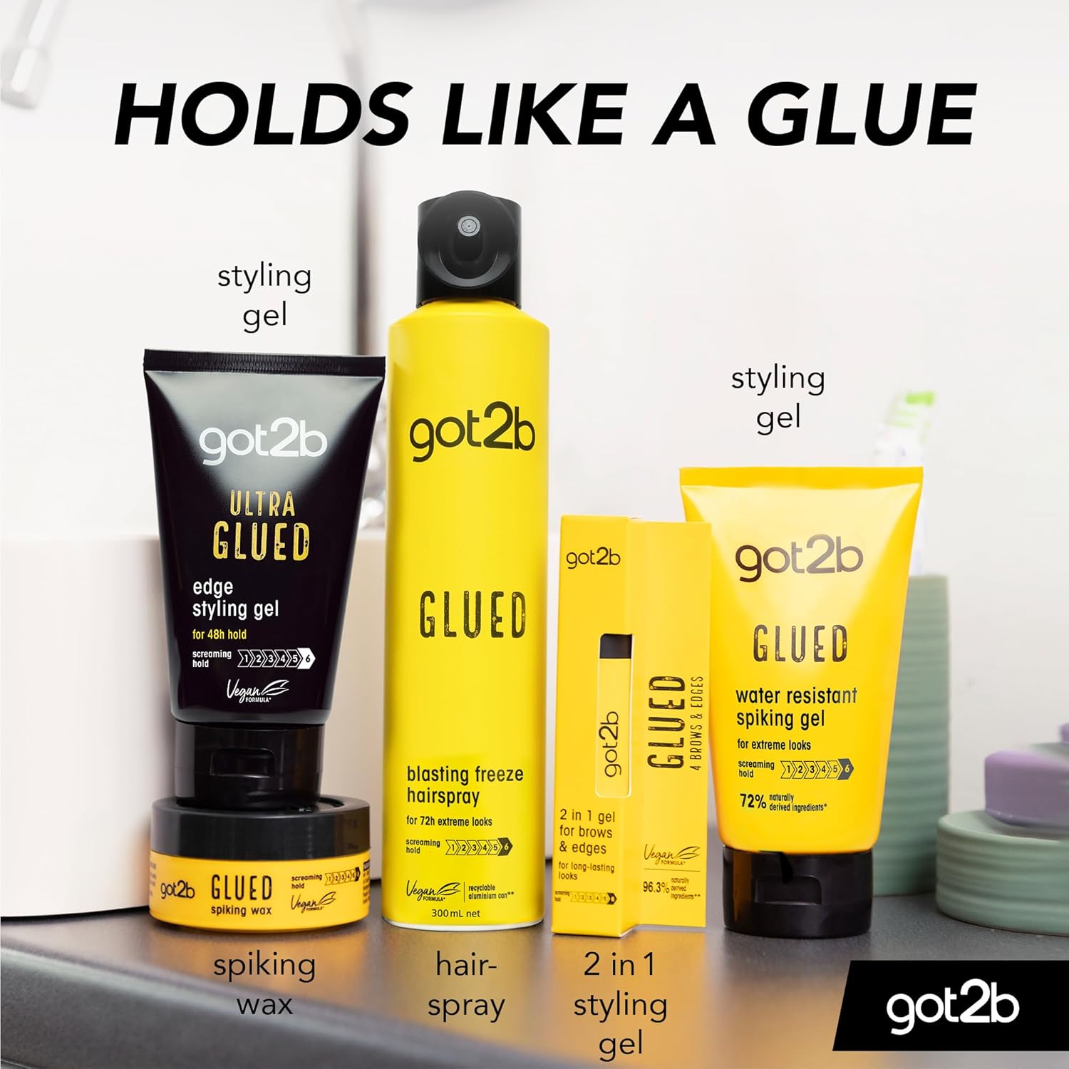 got2b Glued Water Resistant Spiking Gel Hold 6 150ml & other glued variants