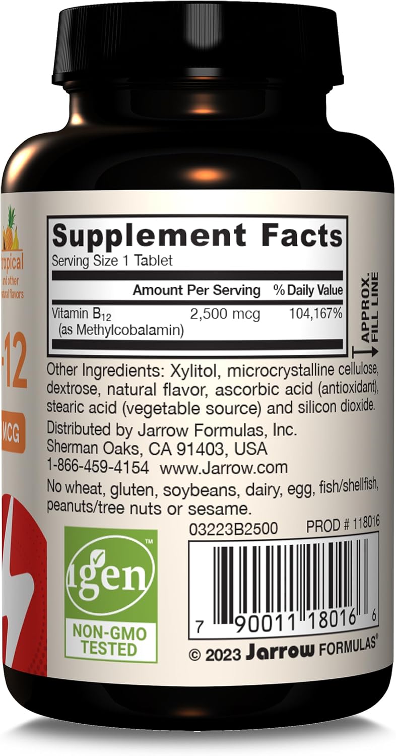 Jarrow Formulas Methyl B-12 2500mcg chewable tablets tropical barcode 100 count