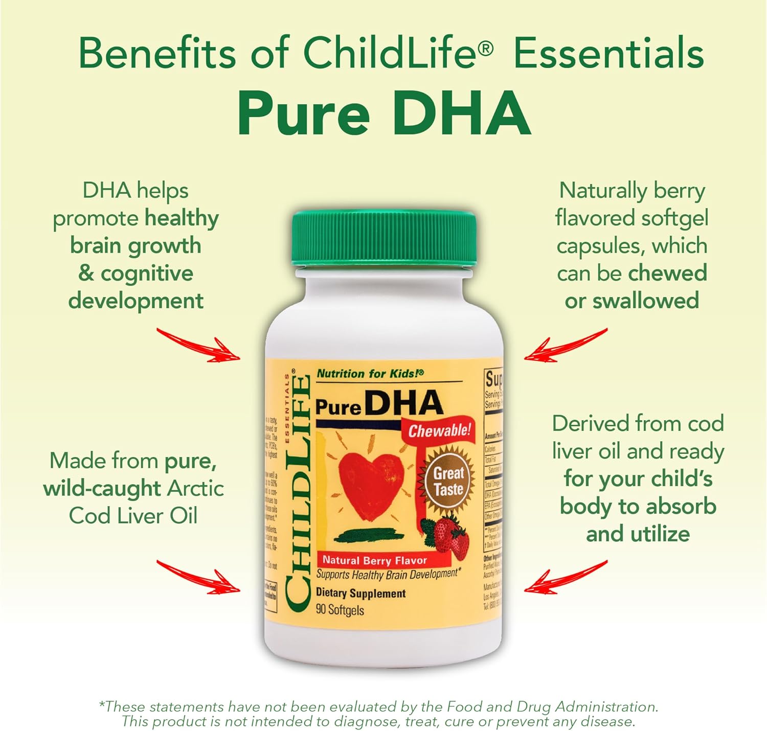 ChildLife Essentials Pure DHA key benefits omega 3 DHA EPA 90 softgels
