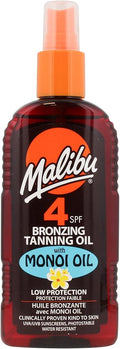 Spray de aceite bronceador Malibu SPF 4 con aceite de Monoi, resistente al agua, 200ml