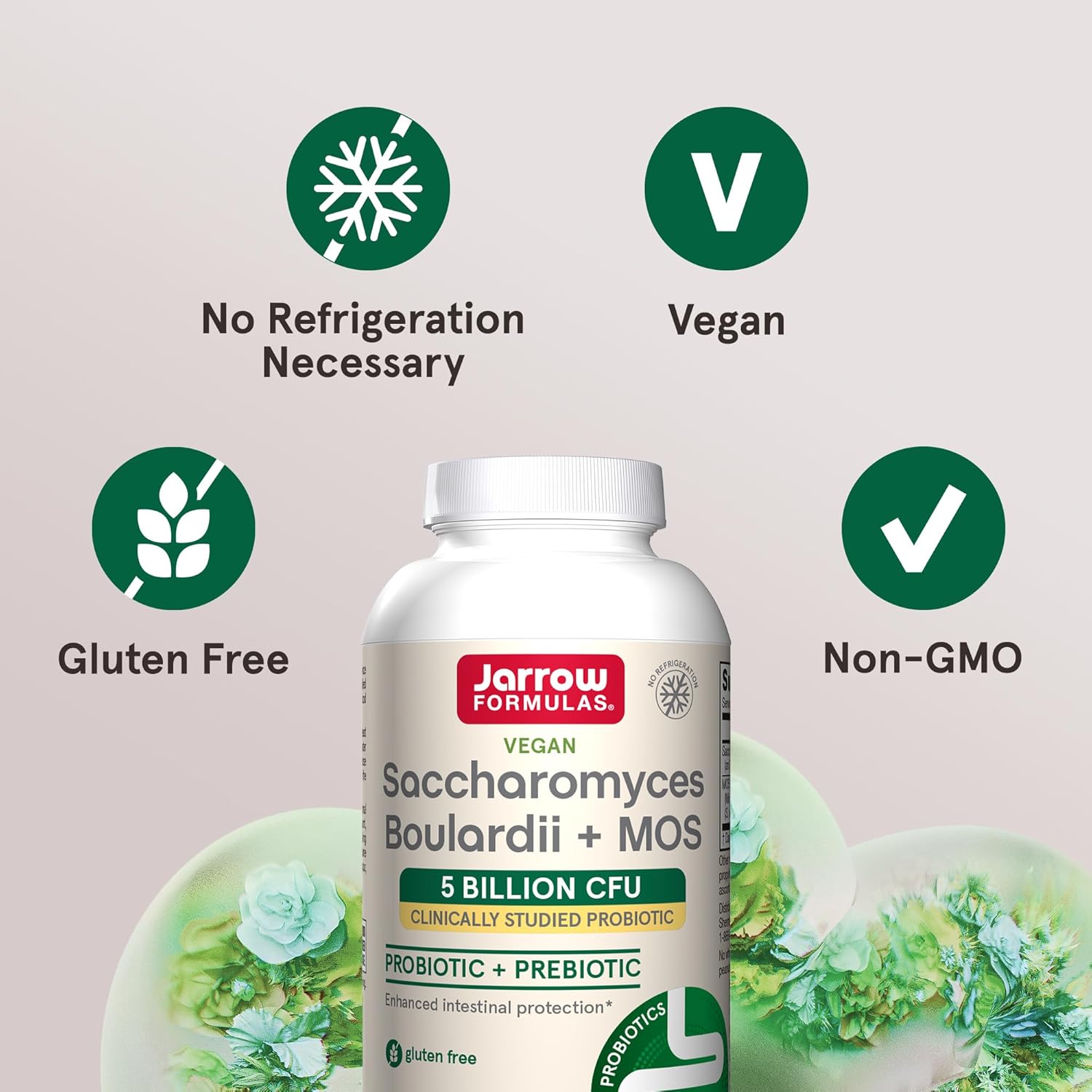 Jarrow Formulas Saccharomyces Boulardii + MOS 5 Billion CFU Veggie Capsules