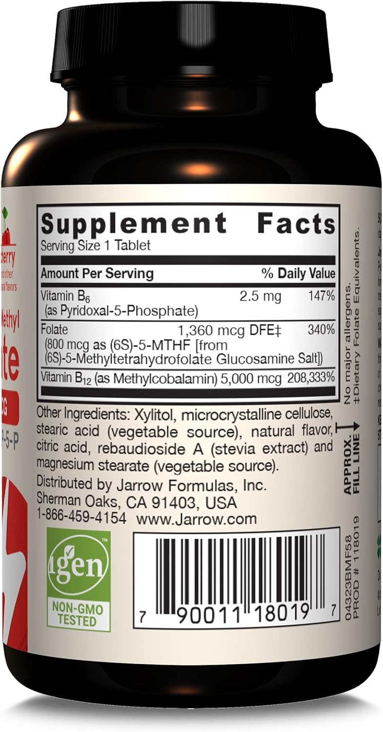 Barcode Image: Jarrow Formulas methyl b12 5000mcg methyl folate 800mcg chewable tablets 60 count barcode packaging