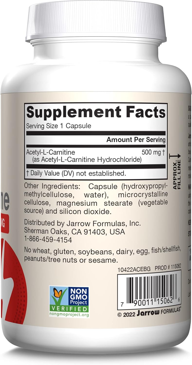 Jarrow Formulas Acetyl L-Carnitine 500mg 120 Veggie Capsules barcode