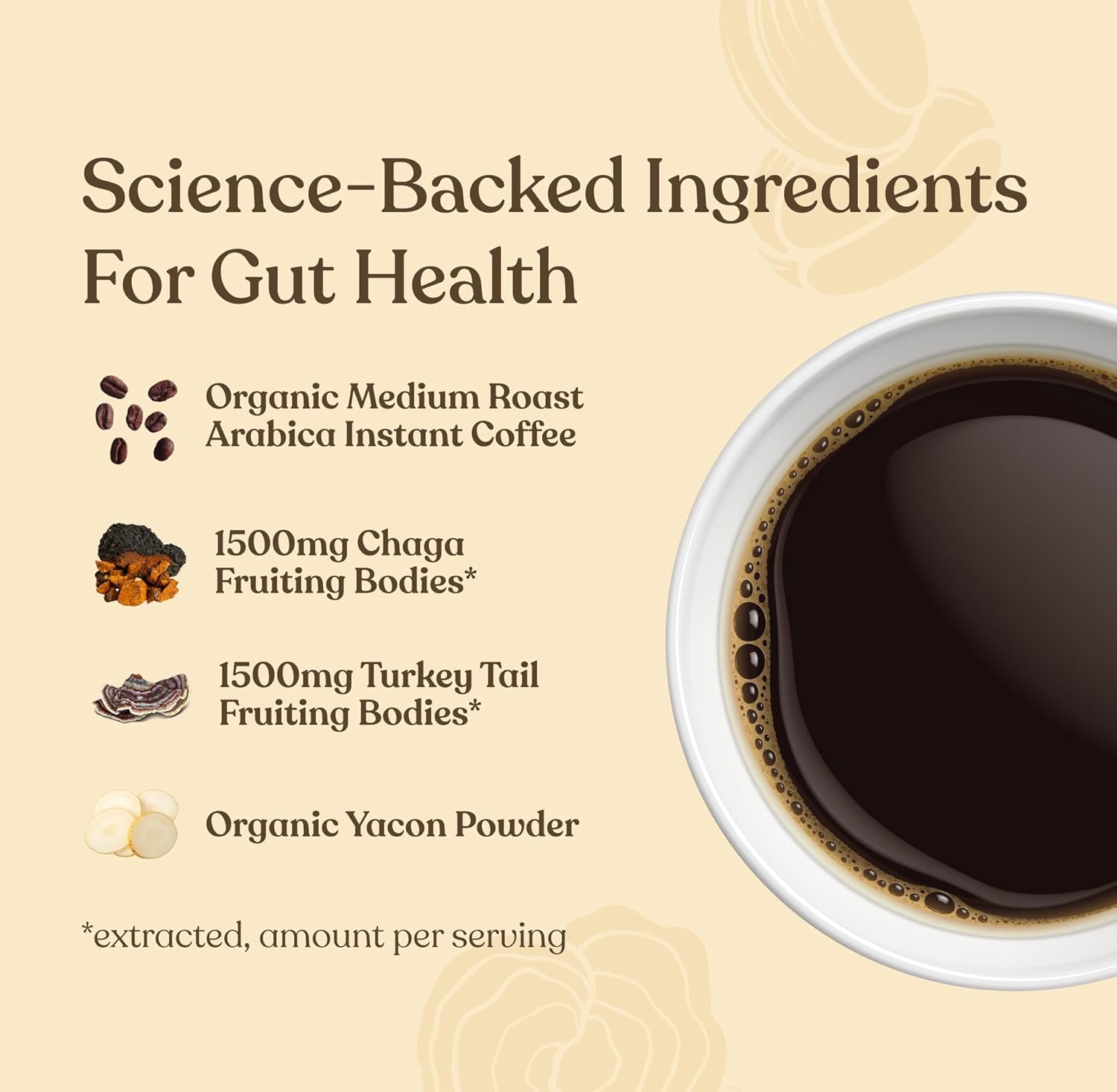 Four Sigmatic instant coffee blend ingredients and product information panel on packaging