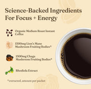How to use
Four Sigmatic instant coffee preparation instructions sachet display on white background
