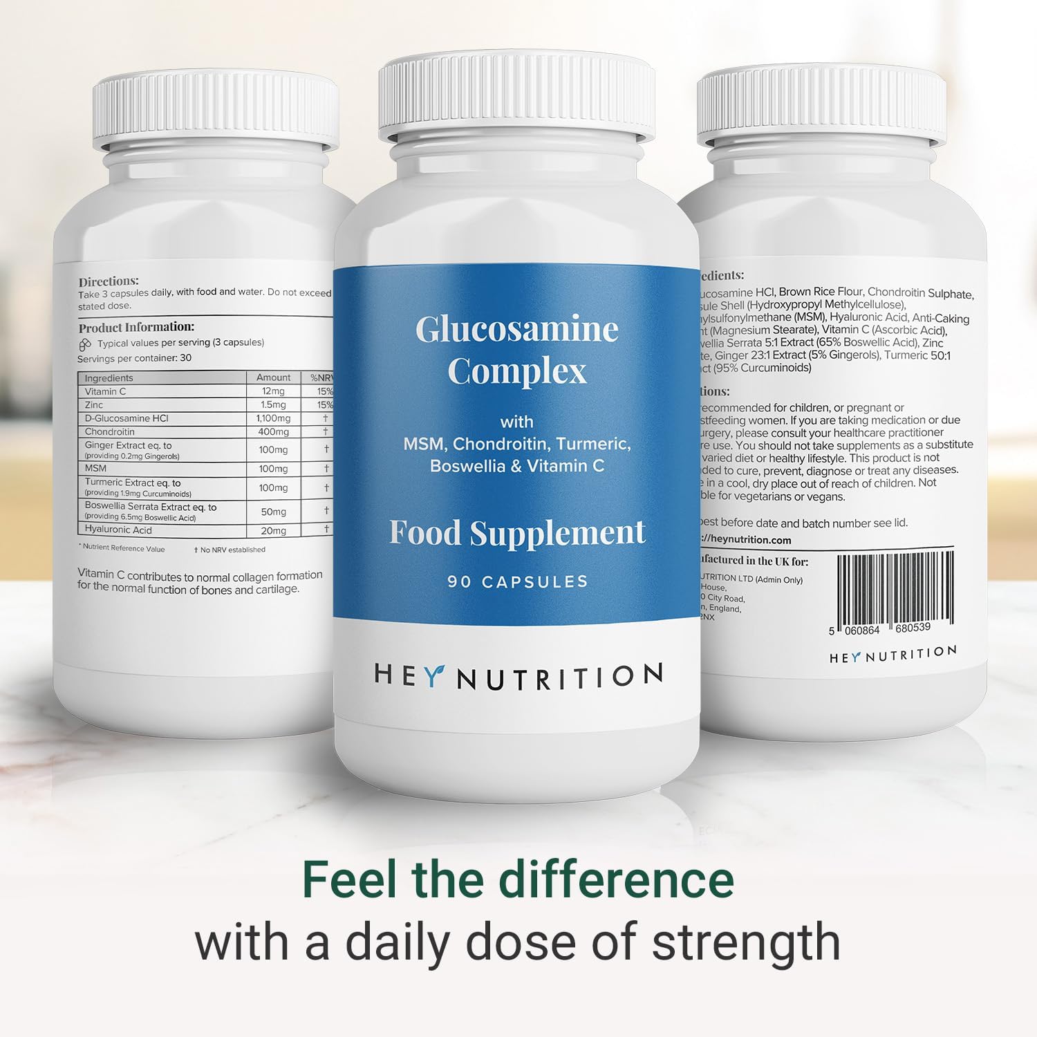 Hey Nutrition Glucosamine Complex, MSM & Turmeric - 90 Capsules