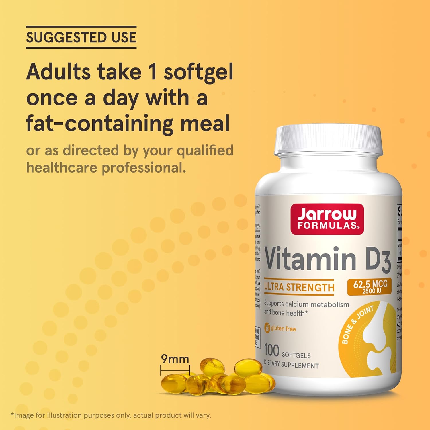 Jarrow Formulas Vitamin D3 62.5mcg 2500 IU softgels usage instructions 100 count