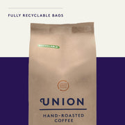 Union Decaf Blend Ground Coffee for Cafetiere recyclable bags.