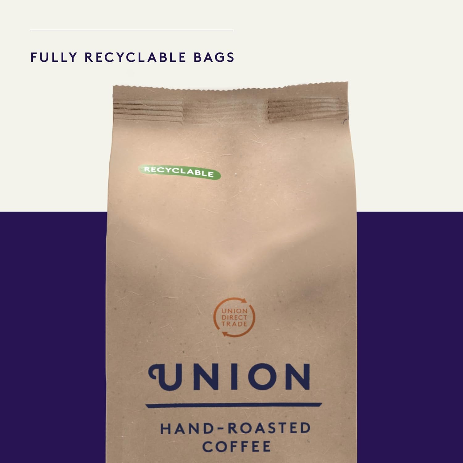 Union Half Caff Ground Coffee for Cafetiere recyclable bags.