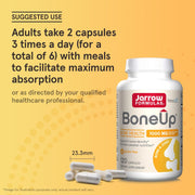 How to Use Image: Jarrow Formulas BoneUp calcium 1000mg D3 K2 capsules usage instructions with meal