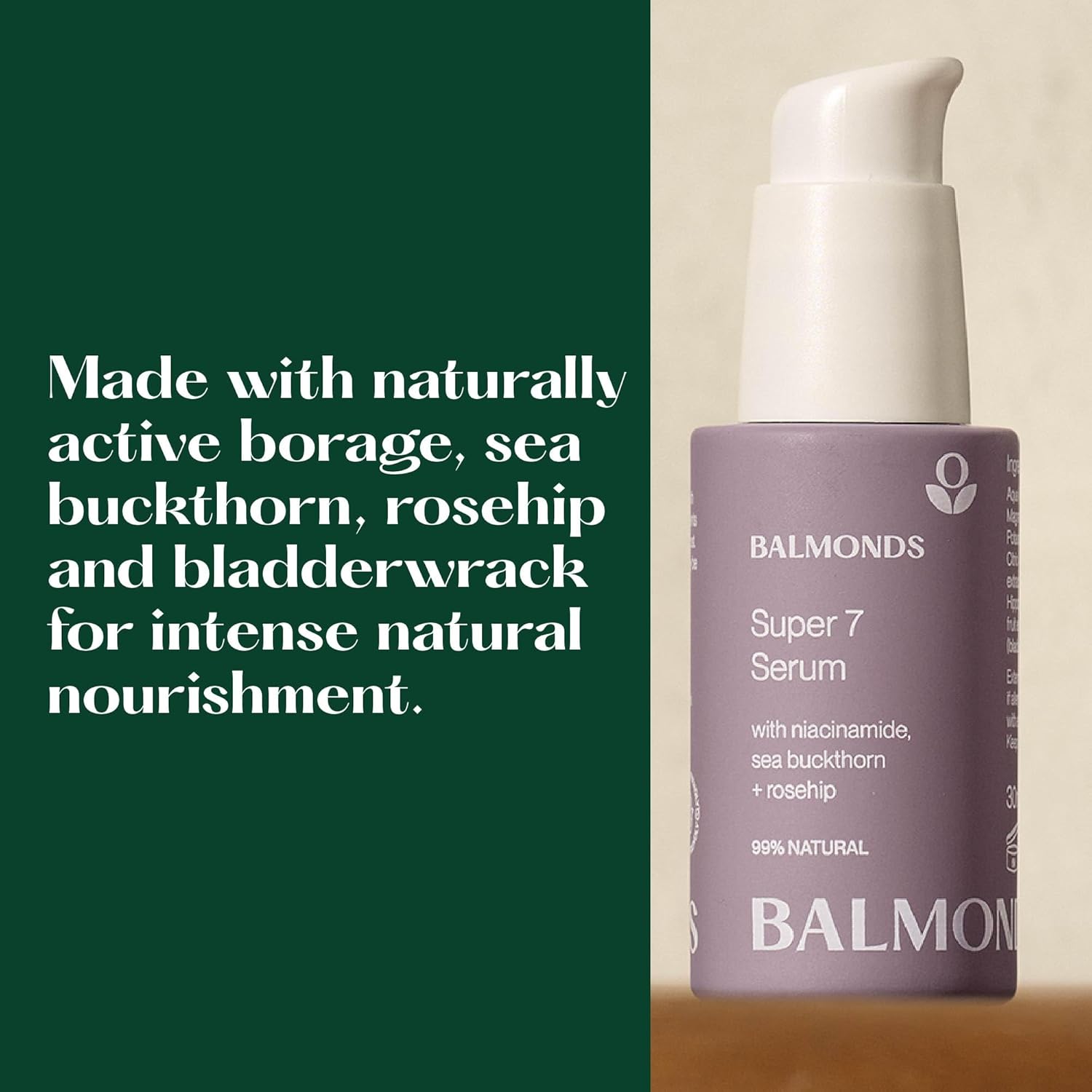 Ingredients: Balmonds Super 7 Serum 30ml ingredients niacinamide borage rosehip sea buckthorn extracts