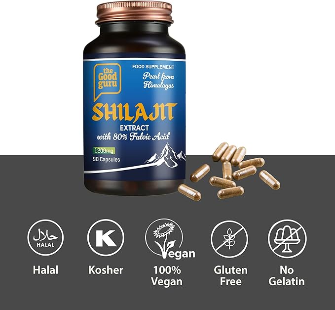 The Good Guru Pearl Shilajit Extract - 80% Fulvic Acid - 90 Capsules