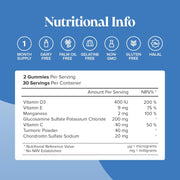Novomins Joint Gummies Raspberry 60 Count nutritional info vitamins minerals panel