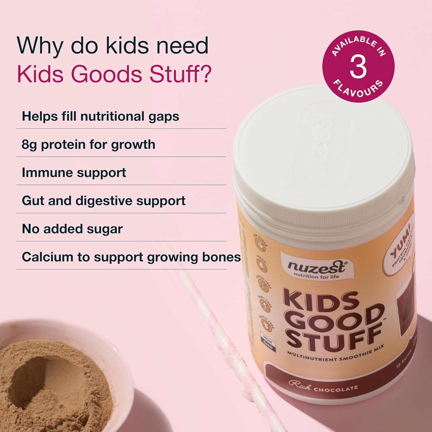 Nuzest Kids Good Stuff Vegan Smoothie Mix, Rich Chocolate - 225g