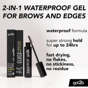got2b Glued 2 in 1 Brow & Edge Styling Gel, carton and tube packaging, fragrance not specified, 16ml, ingredients information