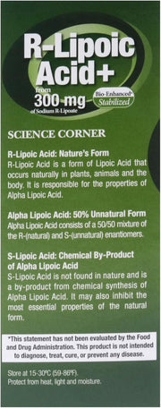 Genceutic Naturals R-Lipoic Acid 300mg capsules supplement facts panel 60 capsules