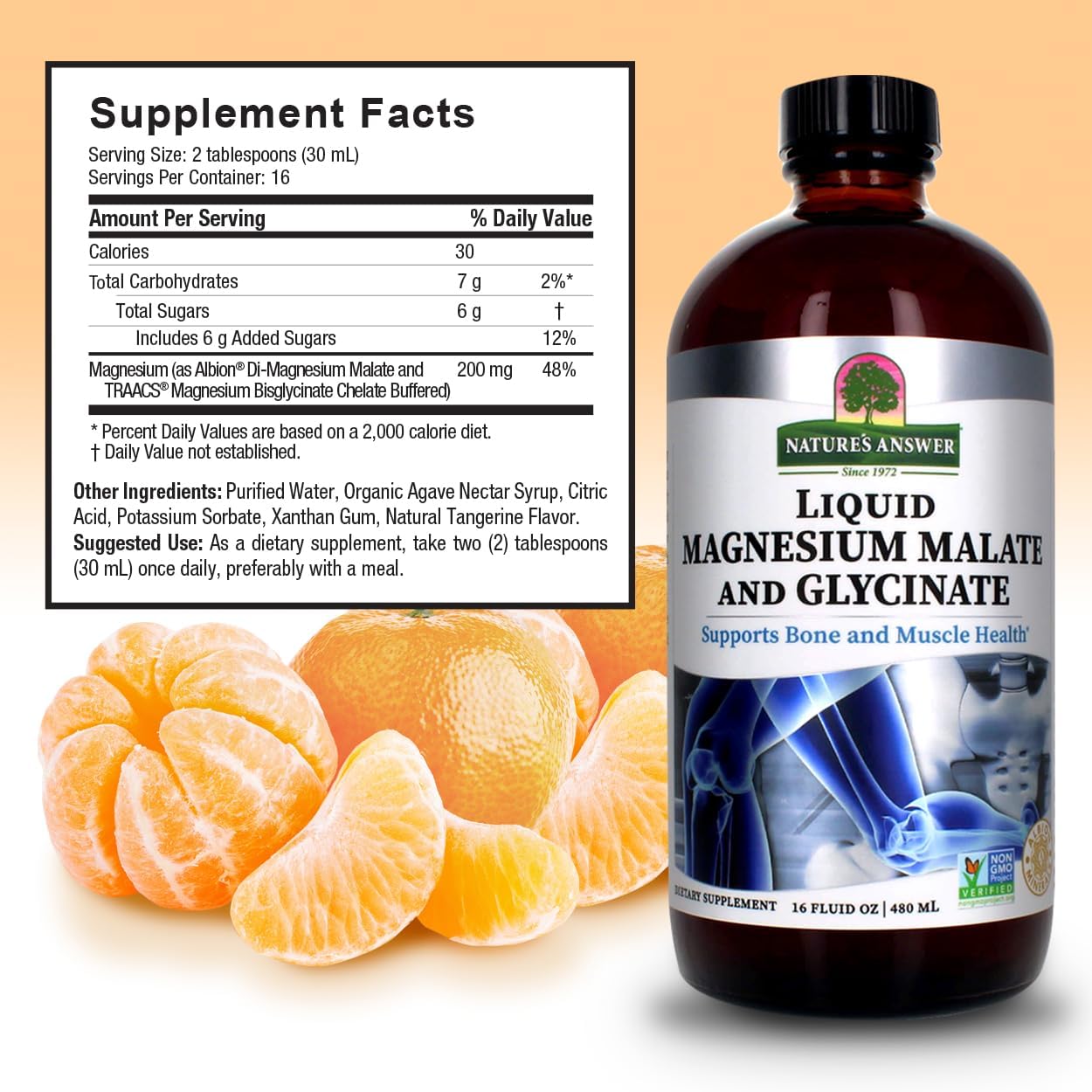 Nature's Answer Liquid Magnesium Malate and Glycinate 480ml supplement facts and directions