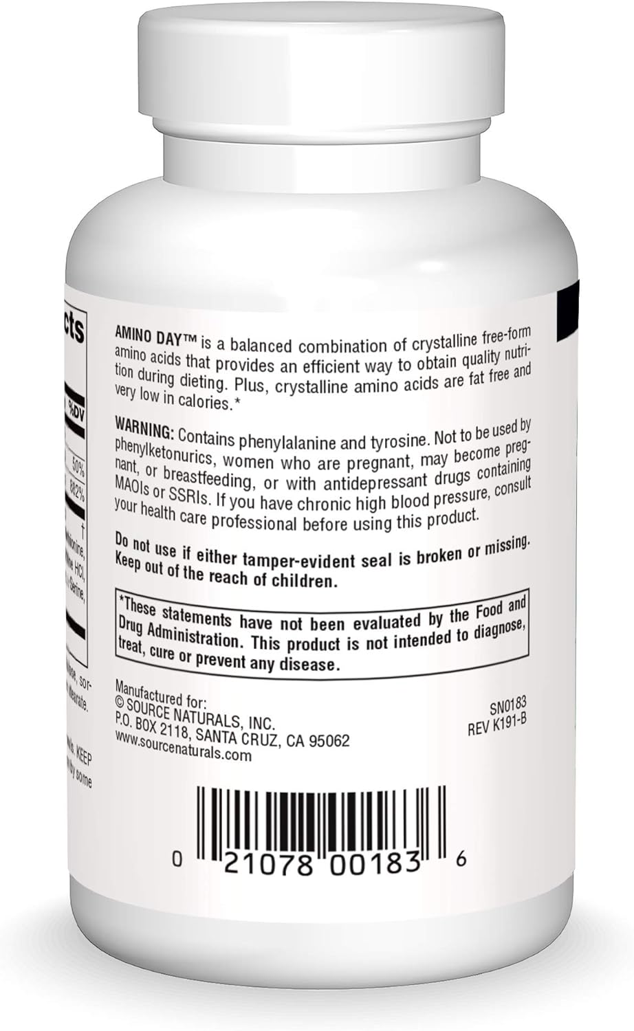 Barcode image: Source Naturals Amino Day 1000mg free form amino acids tablets bottle barcode 60 count