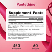 Supplement Facts Image: Jarrow Formulas Pantethine 450mg softgels supplement facts and ingredients 60 count