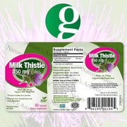 Genceutic Naturals Organic Milk Thistle 350mg capsules supplement facts & barcode panel 60 capsules